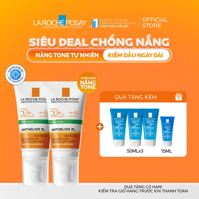 Bộ đôi La Roche-Posay Anthelios XL SPF 50+ PA++++ Kem chống nắng nâng tone cho da dầu -  Kiểm soát dầu 12 giờ - Chống nắng toàn diện