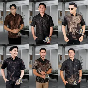Kemeja Batik PriaHem Mewah Motif Panjang Hitam Seragam  Modern 2026 Baju Katun Lengan Pendek Slimfit Dewasa - Formal Casual Pekalongan