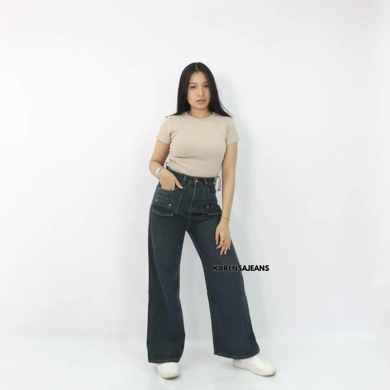 KarensaJeans X9500 Celana Panjang Wanita Kekinian Wide Leg Lebar Kaki High Waist Korean Look