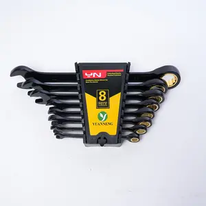 Kunci Ring Pas Ratchet Set 8 Pcs Warna Hitam Wrench Material Crome Vanadium Kunci ukuran 8 sampai 22. [8,10,12,13,14,17,19,22] Gold Ratchet