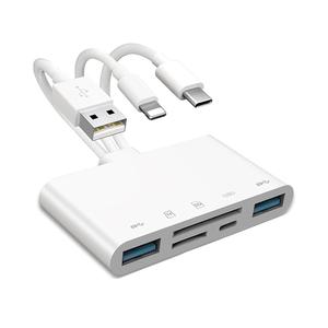 TF SDカードリーダーカメラアダプター、5-in-1多機能USB OTG変換器、高速メモリーカードリーダー for Apple16/15/14/13/12/11promax Samsung Type-Cスマホ