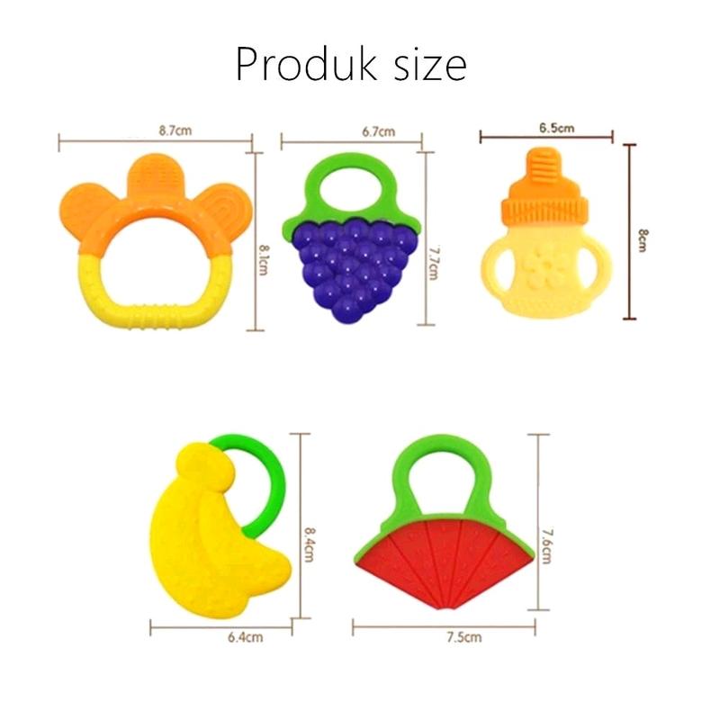 Paket Hemat 3in1 Teether + Box Teether Gigitan Bayi Bahan Silikon Teether Model Gelang Buah Mainan Bayi BPA Free 4