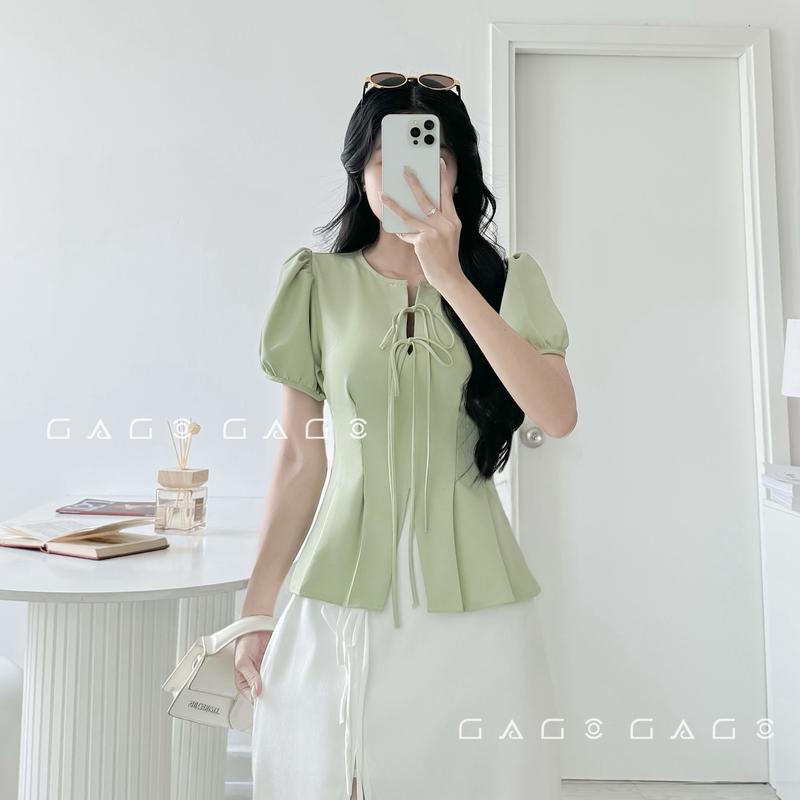 SP TẾT 2026 T12.1 Áo Nữ Xinh GAGO Brand Vải PREMIUM Bigsize V1 96cm Du Xuân 2026 Vàng Đỏ 2 Dây Nơ