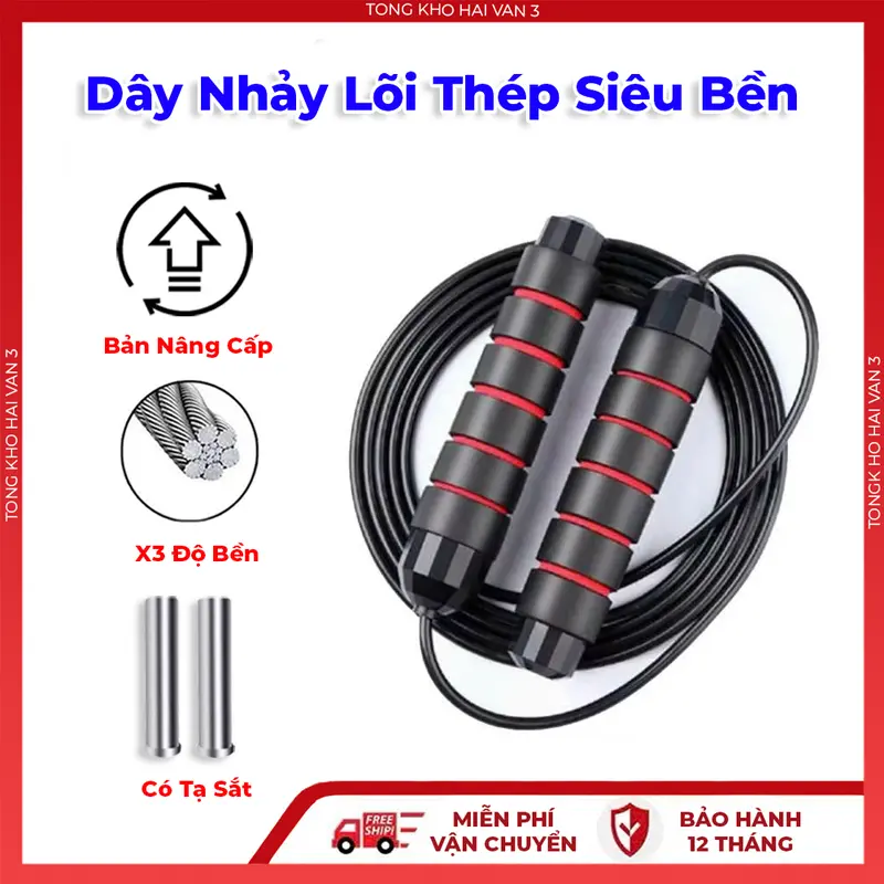 Dây Nhảy Thể Dục Lõi Thép Tập Thể Lực Có Tạ Sắt Dài 2,7m Nhảy Dây Tốc Độ Giảm Cân  Chống Trượt Nhiều Màu Lựa Chọn 0