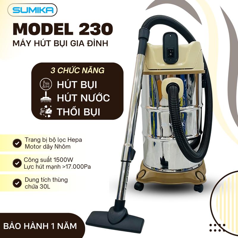  SUMIKA Máy Hút Bụi Đa Năng Model 230 Công Suất 1500W Thùng Chứa 30L Hút Bụi Hút Nước & Thổi Bụi Bộ Lọc Hepa Motor Dây Nhôm Bảo Hành 1 Năm 