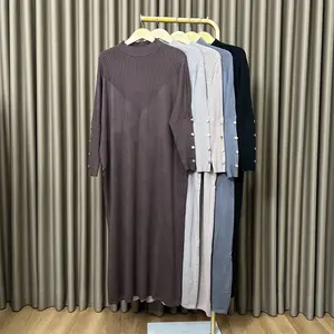 COOVI Daluma Midi Dress - Dress Wanita Midi Lengan Panjang Polos Rajut Knitwear