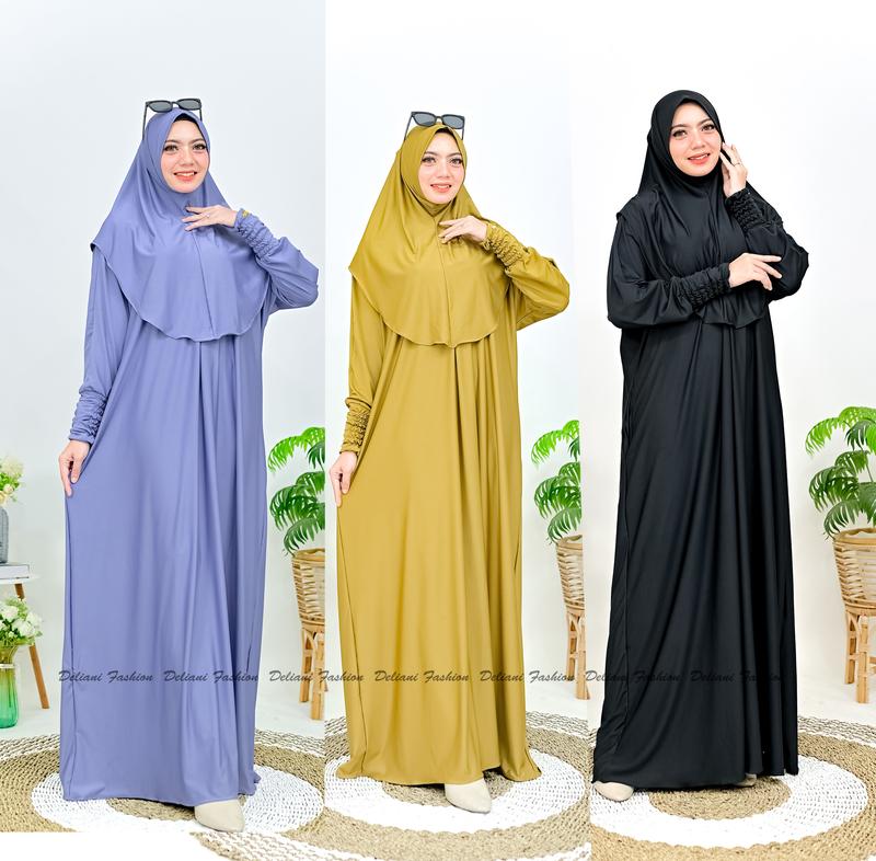 Aulia Abaya Set Hijab Gamis Bahan Jersy Syari Polos set Bergo Muslim Wanita 1
