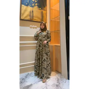 Dress Yura rayon printing dress wanita terbaru / gamis rayon motif print mewah busui Katun premium