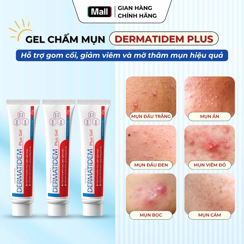 COMBO TIẾT KIỆM Combo 3 Gel Chấm Mụn Dermatidem Plus 20g Giúp Gom Khô Cồi Giảm Mụn Sưng Viêm Mờ Thâm Mụn - Không Corticoid Skincare Chăm Sóc Da Mụn Lành Tính Phù Hợp Cả Da Mụn Nhạy Cảm