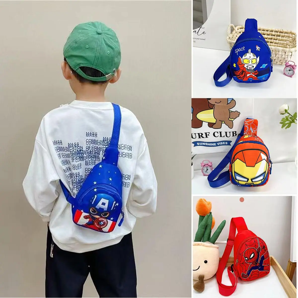Kids Crossbody Bag Spider Man Captain America Ultraman Unicorn Elsa Travel Bag Cute Cartoon Shoulder Bag Beg Bahu Kanak-Kanak lelaki labah-labah Children