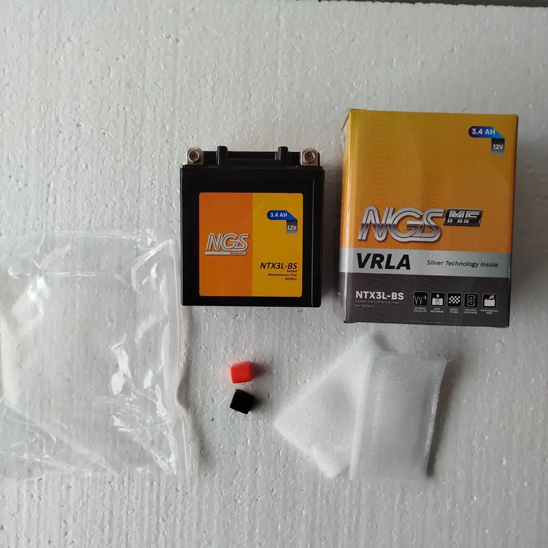 Aki MOTOR RX-KING 3,4 AMPER MTX3L BONUS KARET AKI NGS NTX3L-BS Aki kering  NINJA R 150 NINJA SS SATRIA S AKI GEL SILVER TEKNOLOGI Motorcycle 5