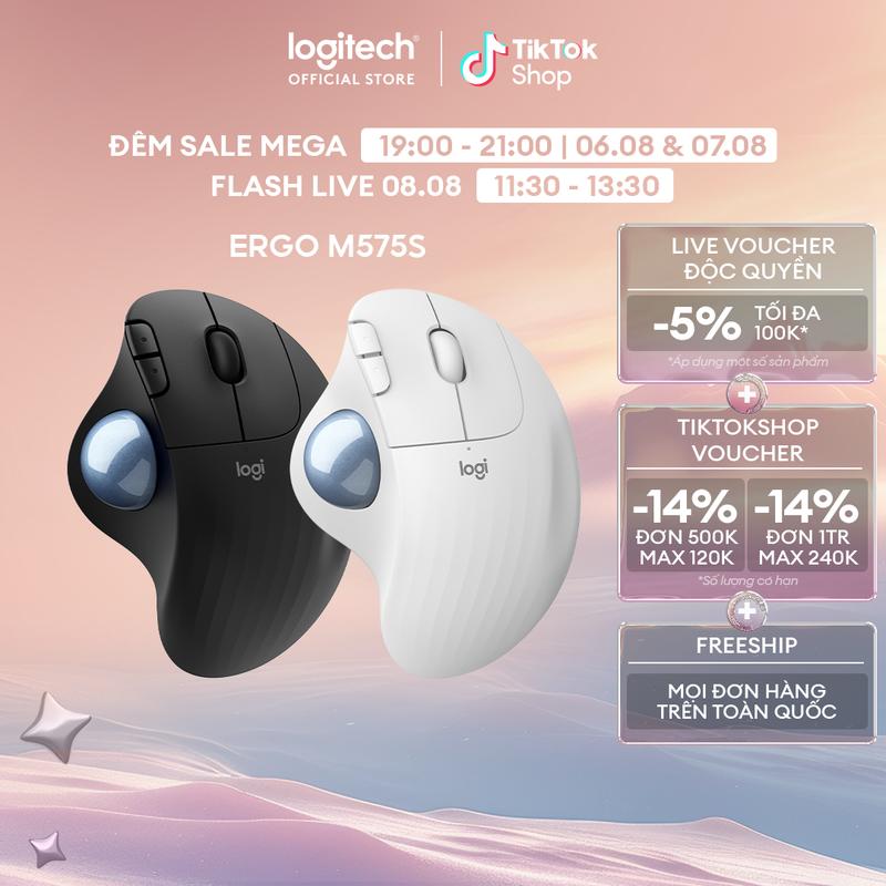 Chuột không dây Công Thái Học Logitech Ergo M575s Silent - Bluetooth, USB Bolt, Giảm ồn,  Trackball ngón cái chuot  cong
