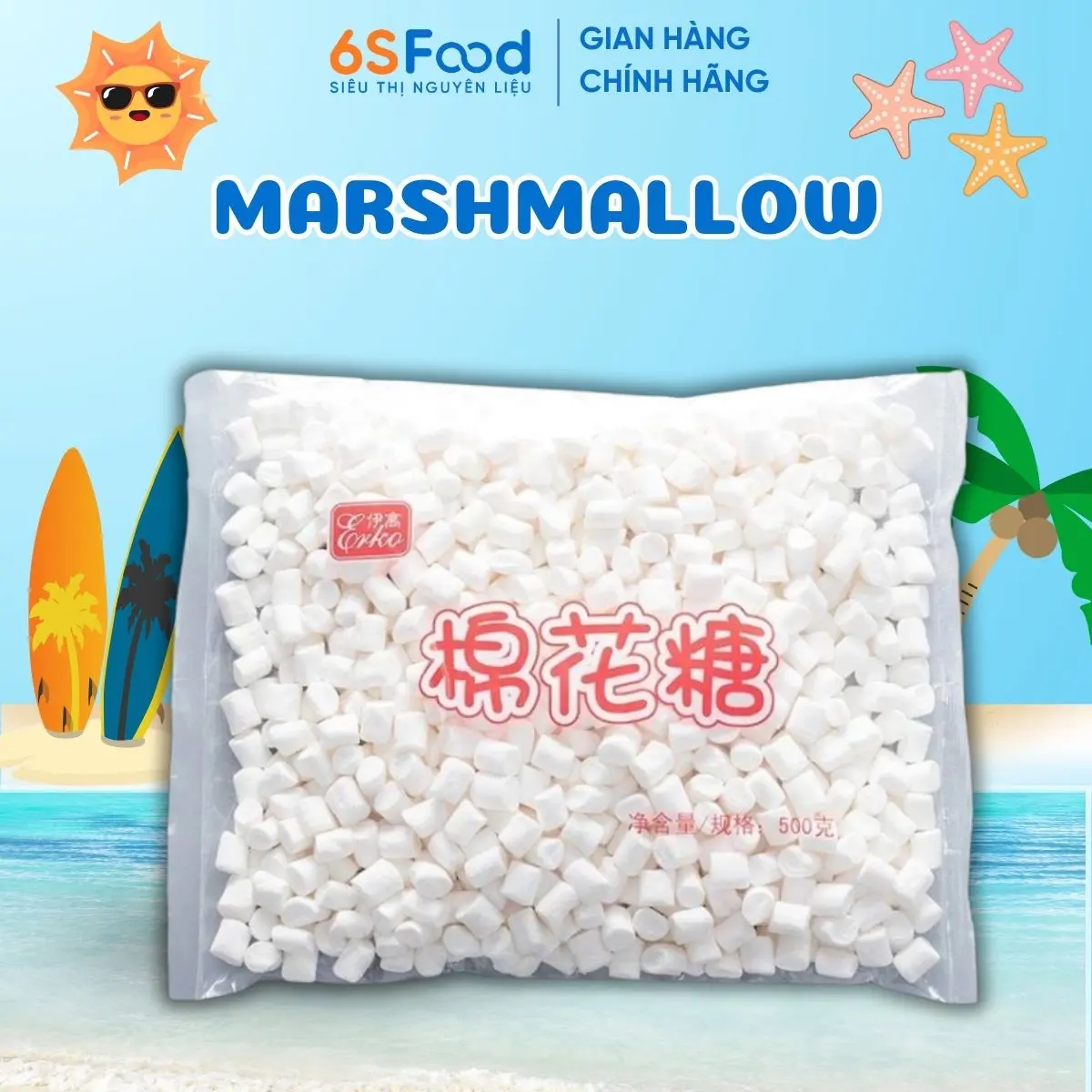 Marshmallow Erko Giảm 20% Ngọt 500gr, Kẹo Bấc Trắng Nguyên Liệu Làm Kẹo Nougat 6SFOOD set  làm set  làm