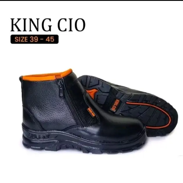KINGCIO Sepatu Safety resleting kerja / proyek Pria Kulit Asli Ujung Besi Sol Karet Anti Licin Cocok untuk Pabrik & industri Size 38-43 - Shoes Hitam 4