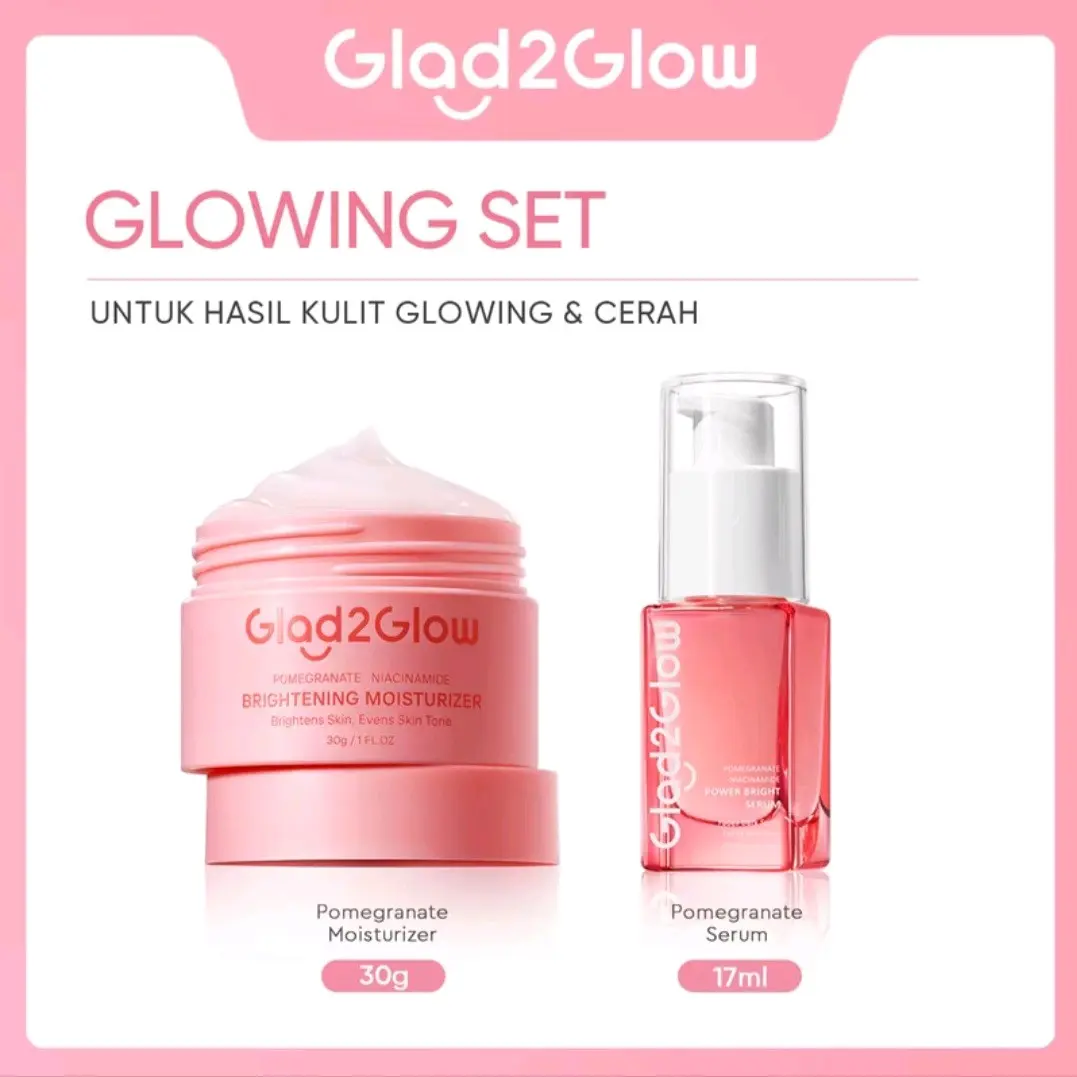 Ready Glad2glow Day Renew Paket Brightening Peeling + Moizturizer Retinol Glowing set Moisturizer + Serum Pomegranate   Extract Niacinamide Pelembab Pencerah Wajah glad glow