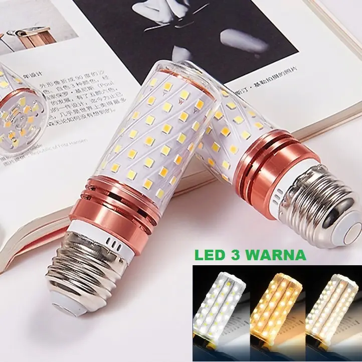 Lampu jagung LED 3 warna 48W 30W 24W 12W lampu rumah tangga 6000k 4000k kepala bohlam kuat mulut sekrup E27 visibilitas lampu variabel lampu jagung LED 0
