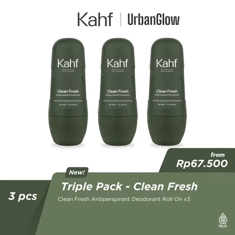 [Triple Pack] KAHF Antiperspirant Deodorant Roll On 45ml x 3 Pcs - Deodoran Pria Anti Bau Badan - UrbanGlow 2