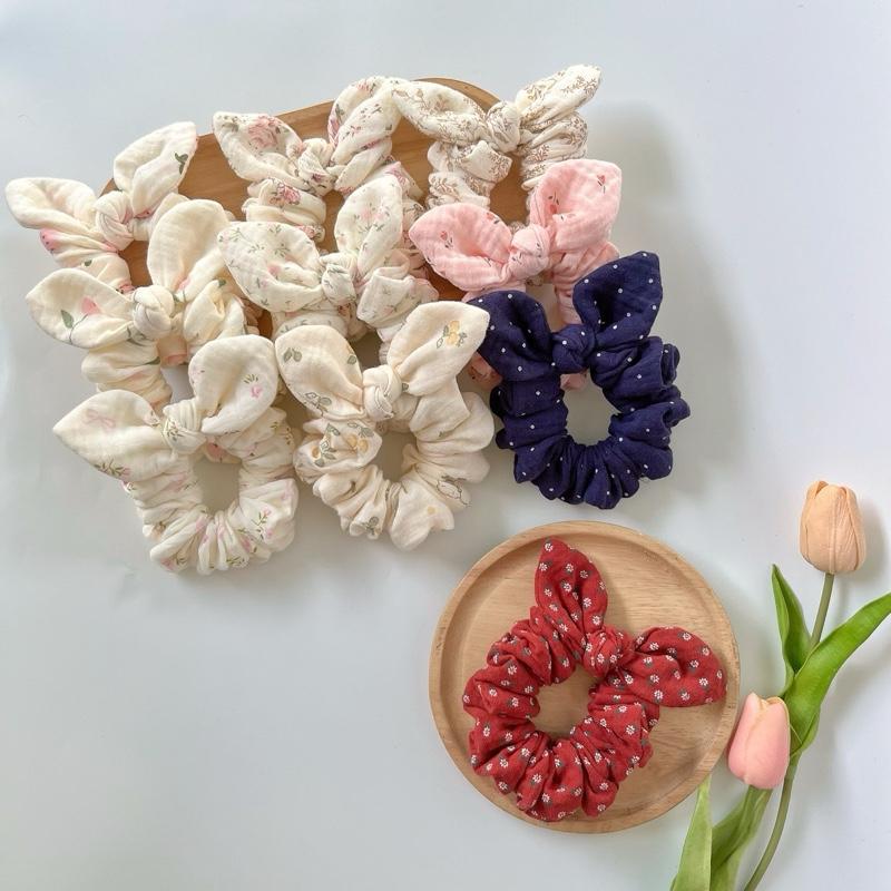 Mới Dây buộc tóc nơ thỏ vải xô Muslin mềm mại