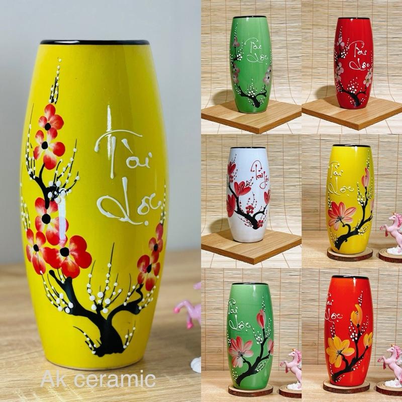 Bình lọ cắm hoa gốm sứ dáng bom Bát Tràng cao 22cm Decor