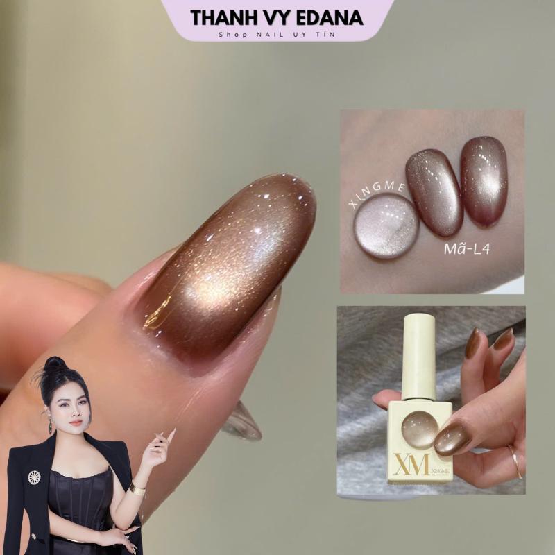Sơn mắt mèo ánh trăng cực quang màu L4 nâu socola ánh hạt màu trắng vàng chai 15Ml XINGME THANH VY EDANA
