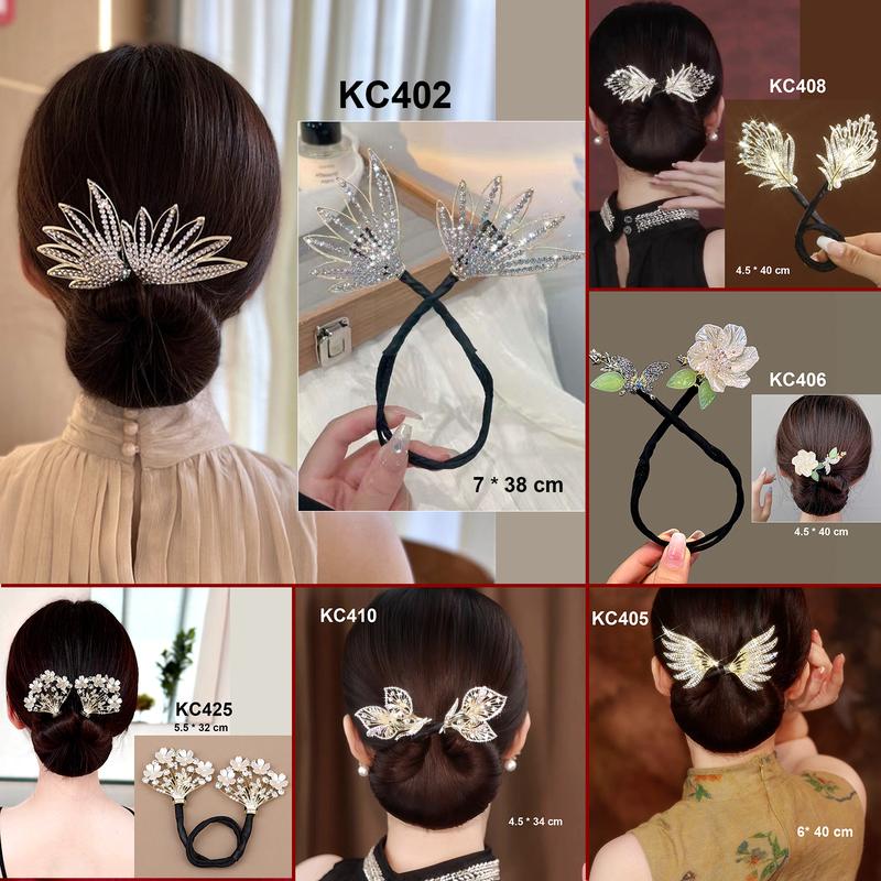 GOTI - Phụ Kiện Tóc Dành Cho Nữ - Kẹp Búi Tóc Dụng Cụ Tạo Kiểu Tóc Thắt Nơ Bằng Sắt Hình 2 Lá Hạt Nơ Đính Đá KC401 Hoa Women Cài Tóc Cua