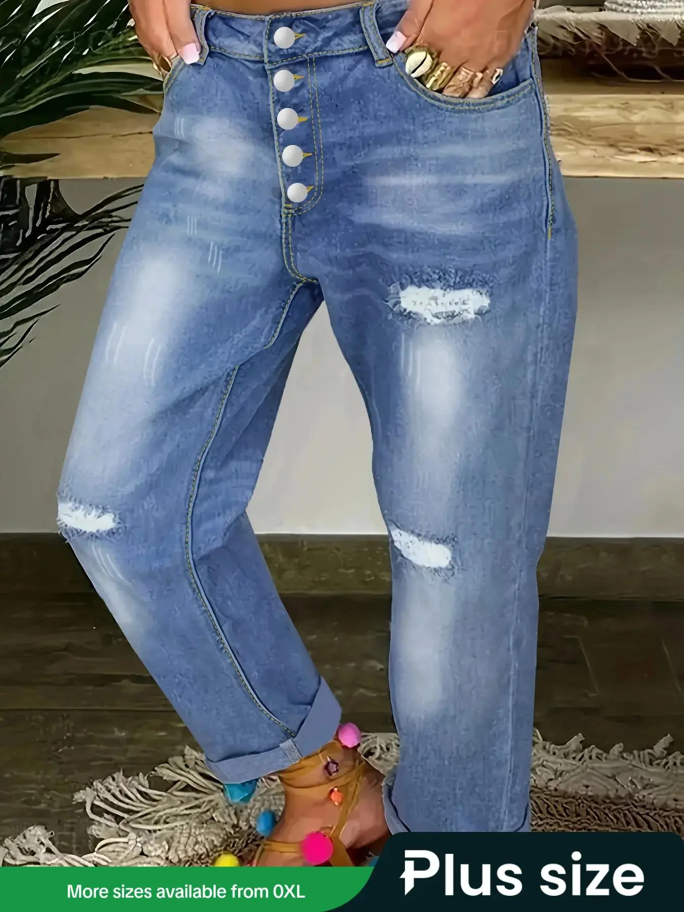 【Plus Size】 Solid Color Button Fly Straight Leg Jeans, Casual Comfy Denim Pants for Daily Wear, Women's Bottoms for All Seasons
