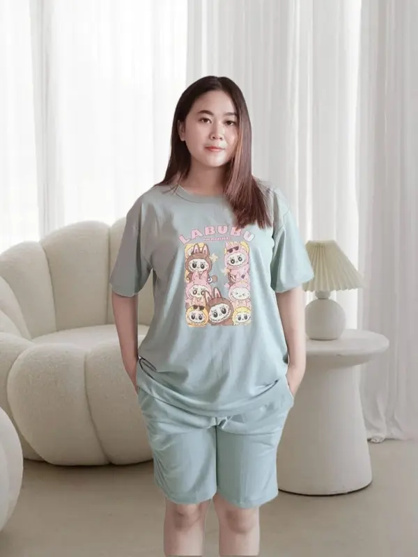 Setelan Baju Vistterry  labubu / One Set Kaos  & Hot Pant WANITA KEKINIAN Model / Stelan  Kaos Celana Pendek Wanita Terbaru bahan adem 6