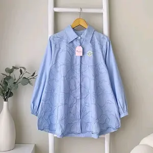 Maura Blouse Kemeja kekinian terbaru Motif Bordir bunga lengan panjang ukuran all size busui Friendly atasan Wanita Muda