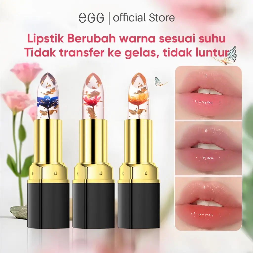 Lipstick Bunga/ Lipstick Jelly Transparant Lipstik Color Changing Moisturizing Lip Gloss Lip Balm Crystal Flower-GY