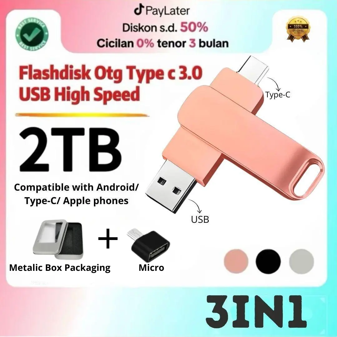 [3in1] 2TB Anti Air untuk Penyimpanan Komputer OTG Warna Hitam Pink Silver type portable flashdisk  type-c mobil 2tb original game android ps4 Merah flashdisk storage  external  iphone Dapat Menyimpan Video dan Foto