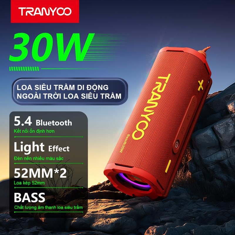 [TRANYOO] Loa Bluetooth 5.4 di động B17 30W Âm Bass siêu trầm | Pin 1800mAh Lên đến 8H nghe nhạc | Đèn LED RGB | Driver 52MM 2 Loa toàn dải 2 màng rung bass