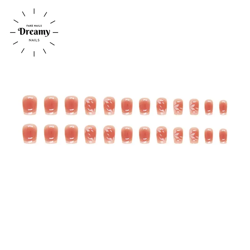 R843  DREAMYNAILS KUKU PALSU 2D 24PCS + R843 Falling Flowers cherry blossom blush French 7