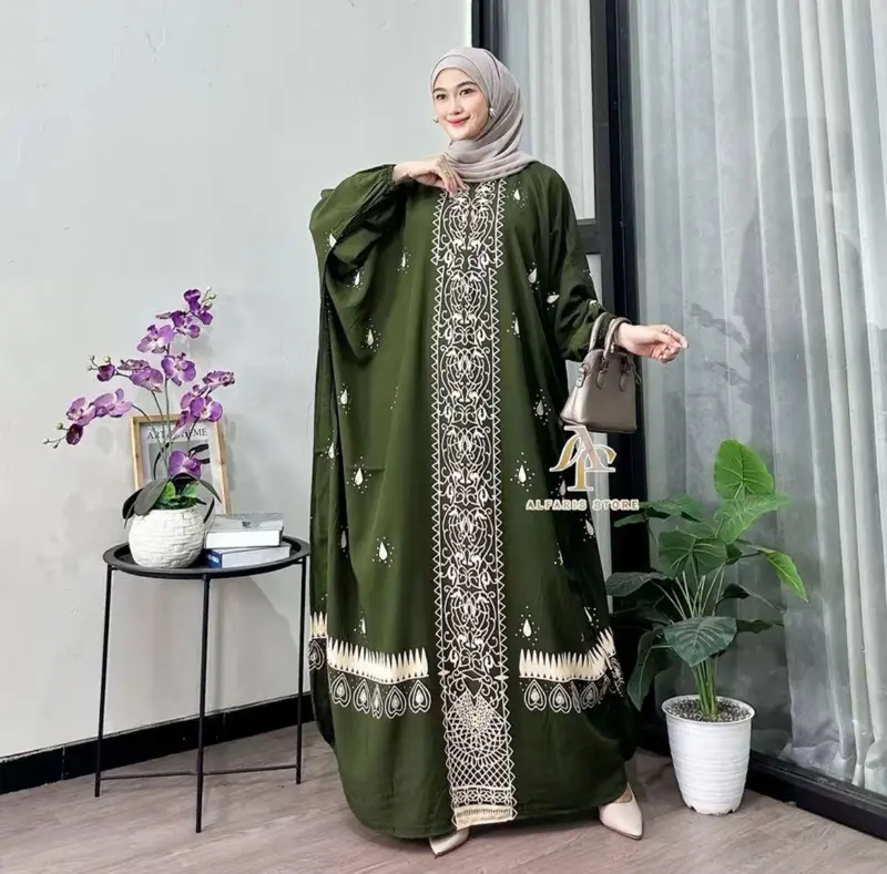 ￼Kaftan Motif Cunda Rayon Jumbo Ld 180 Kaftan Muslim Wanita Nyaman Tebal Gamis By Alinrafd 4