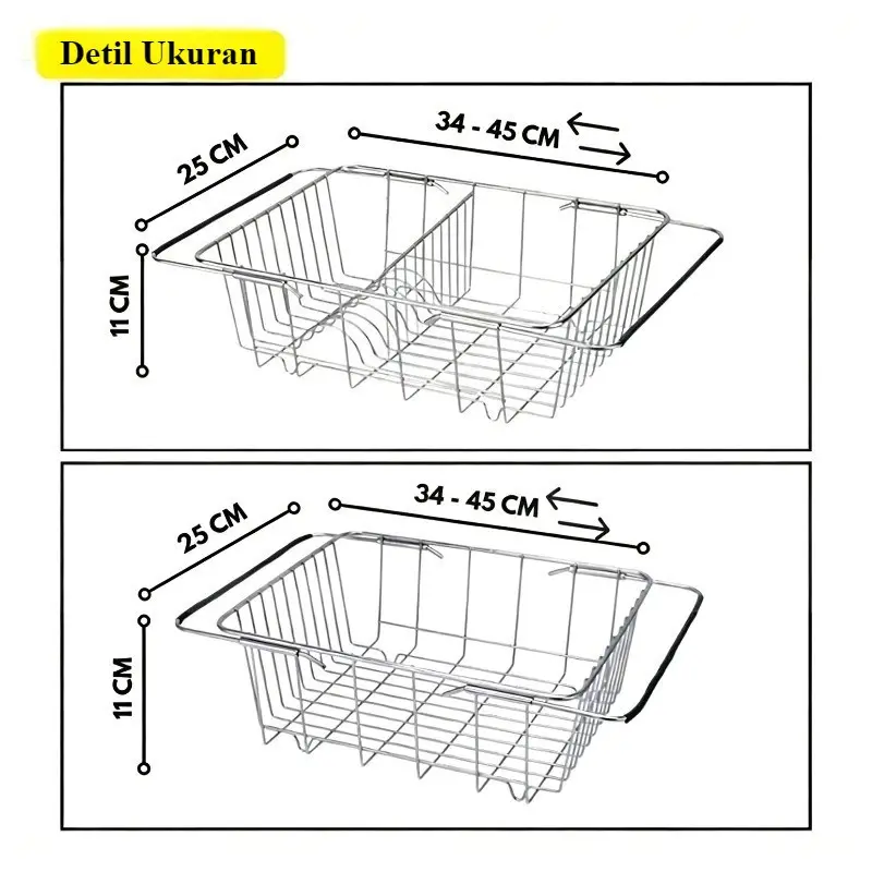 Rak Tirisan Piring Stainless - Keranjang Basket Sink Dapur - Dish Dryer