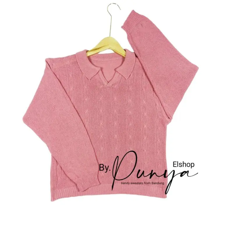 Clara polo cable Blouse crop Atasan wanita kekinian Tebal 5