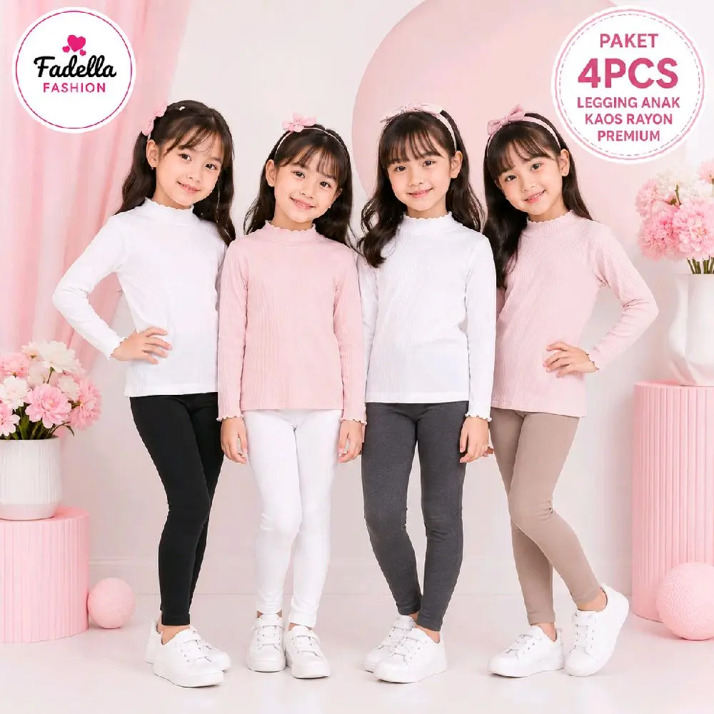 LEGGING ANAK 4PCS KAOS RAYON PREMIUM | LEGGING ANAK PEREMPUAN USIA 3–12 TAHUN