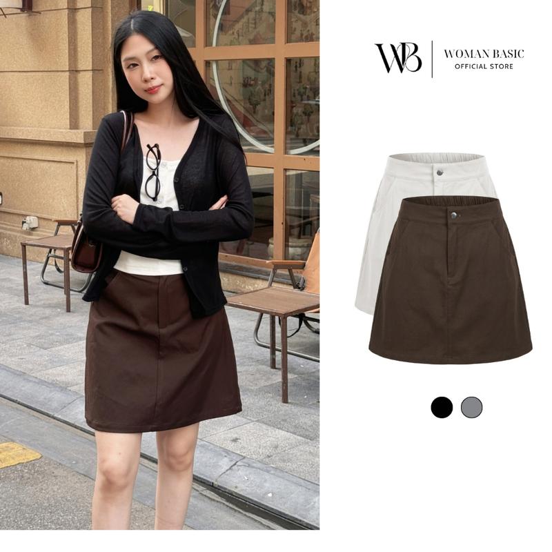 Chân Váy Nữ Woman Basic Kaki Thái Mềm Mịn Co Giãn Xẻ Tà Chữ A Tôn Dáng Đi Học Đi Làm CV08