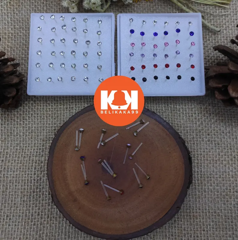 ANTING KRISTAL MATA GIWANG IMPORT ISI 18 DAN 20 PASANG HITAM PUTIH WARNA WARNI / GIWANG TUSUK KRISTAL BOX 1