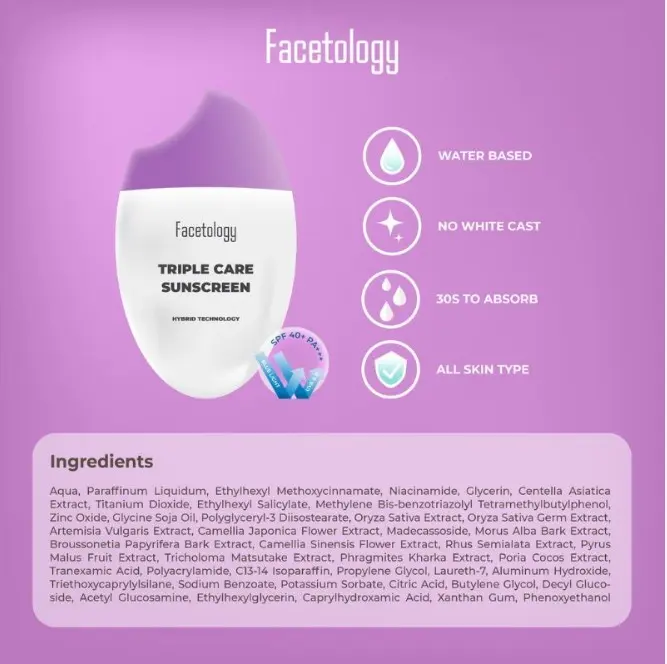 [ORI SHIELDTAG] Facetology Triple Care Sunscreen SPF 40 PA+++ 40ML Sunblock 5
