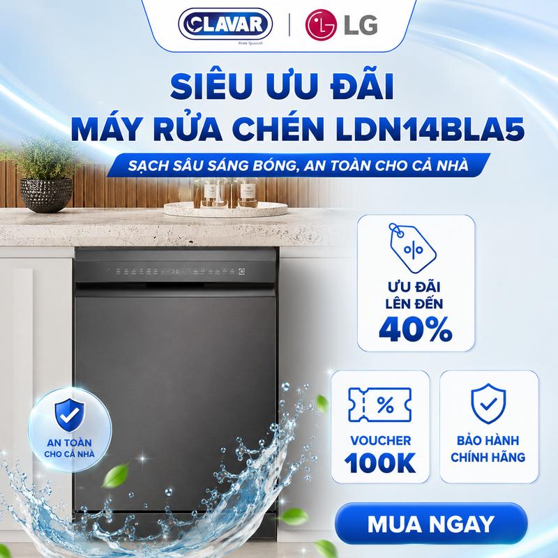 Máy Rửa Bát QuadWash LDN14BLA5 LG Màu Đen Rửa Sạch Đa Chiều Tiện Lợi