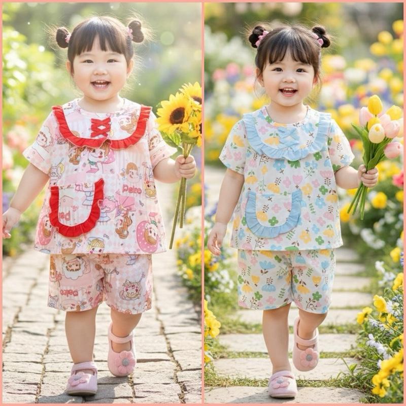 ĐỒ BỘ BÉ GÁI - TOLEXINH 17kg-40kg set bộ tole tay ngắn quần lửng - vải tole loại 1 - freeship