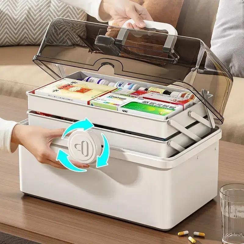 Product Introduction of 1pcs White Large Capacity Medicine Box For Home Medicine Storage Multi Layer Classification Home Medicine Box 3