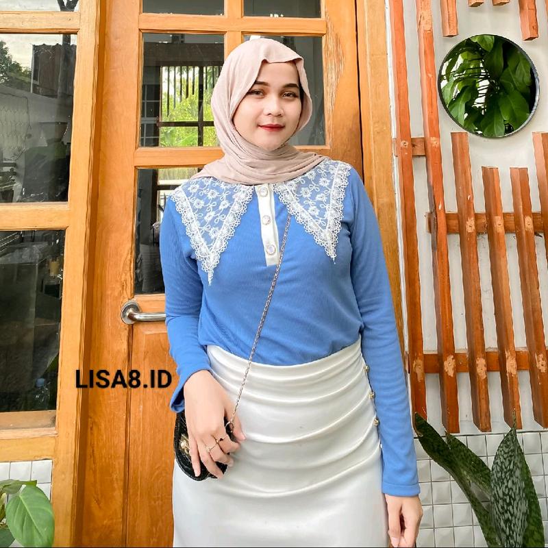 Pororo Blouse Knit Premium melar Puff Renda halus Atasan wanita Korean Style Kekinian 5