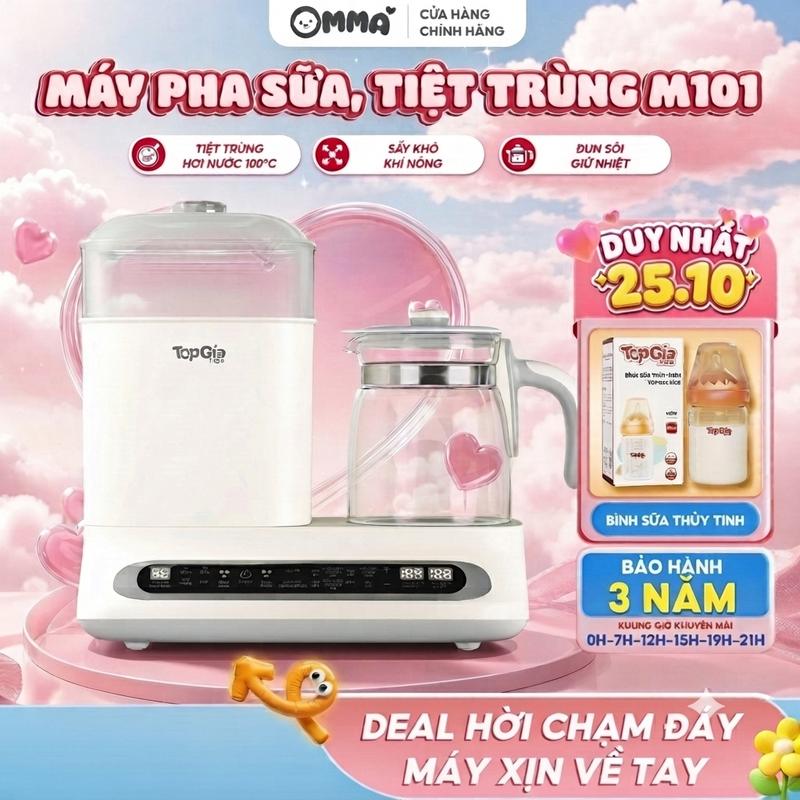 Máy Tiệt Trùng Đun Hâm Pha Sữa Sấy Khô M1-01 Cao Cấp TOPGIAKIDS, Đun Sôi Đúng Nhiệt Độ Cài Đặt, 14 Chức Năng Cho Bé , BH 3 Năm, Lỗi 1 Đổi 1 30 Ngày (665)
