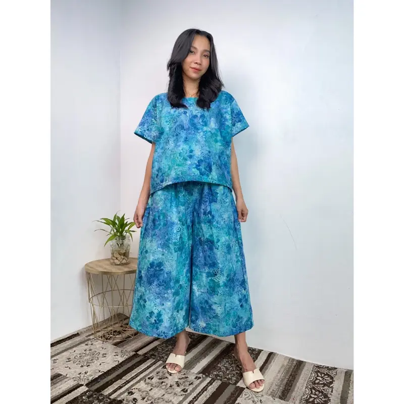MEYDEND - Oneset Nayasari Batik Cap Handmade Wanita Dewasa Setelan Celana Kulot 7/8