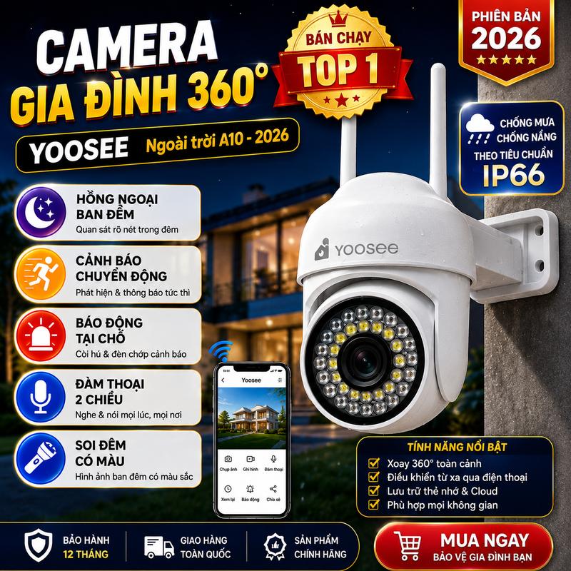 DEAL 1k NEW [CameraXKimTron] Camera Yoosee wifi ngoài trời A10 đầy đủ tính năng , KT