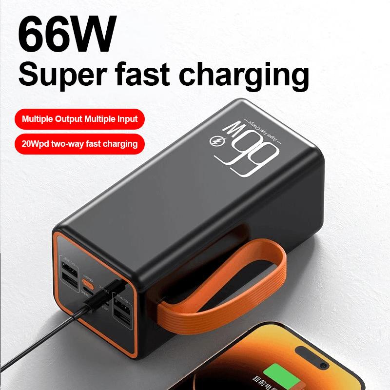 powerbank ip  60000mAh ori 66W Super Fast Charging dengan LED Display dan 3 Port Keluaran USB  4 Hitam Charger Powerbank Jam Plastik Putih lightning usb 3.0 power bank 60000 original 4