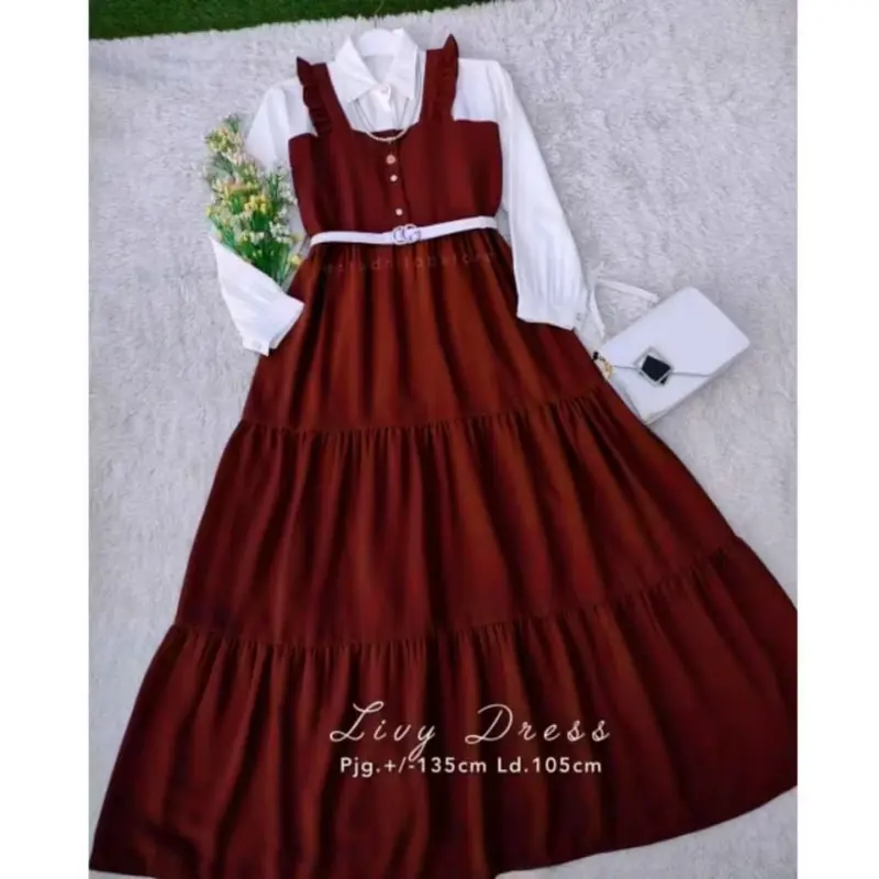 Baju Gamis Wanita Terbaru Livy Dress Gamis Remaja Kekinian Korean Style Busui FREE BELT FRZ Dewasa Muslim gamis  resleting elegan ⁠chocomilk gam is polos Crepe Kondangan Lebaran Pesta 6