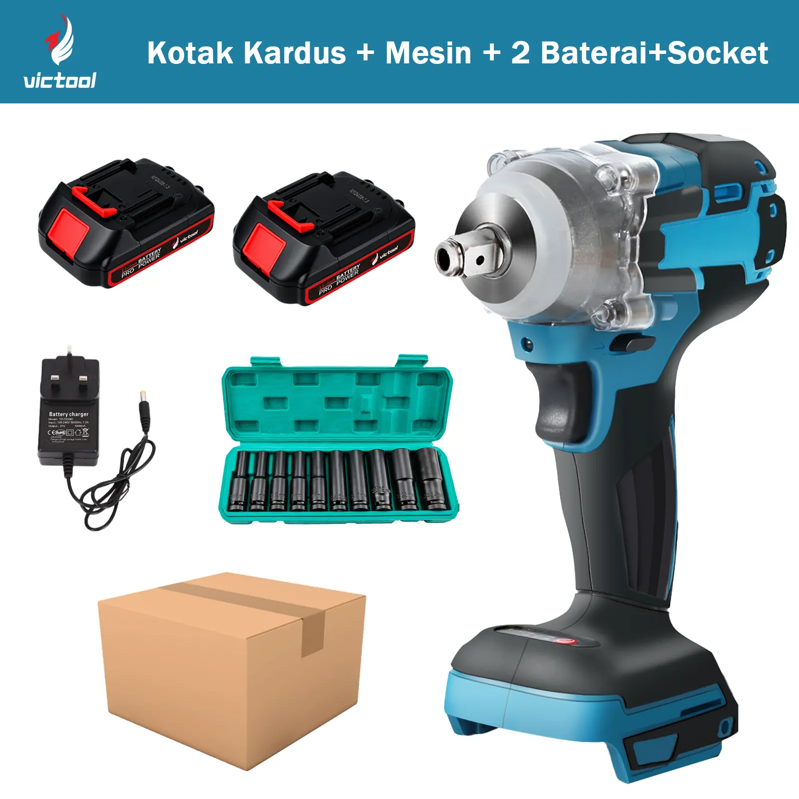 Kotak Kardus + Mesin + 2 Baterai+Socket