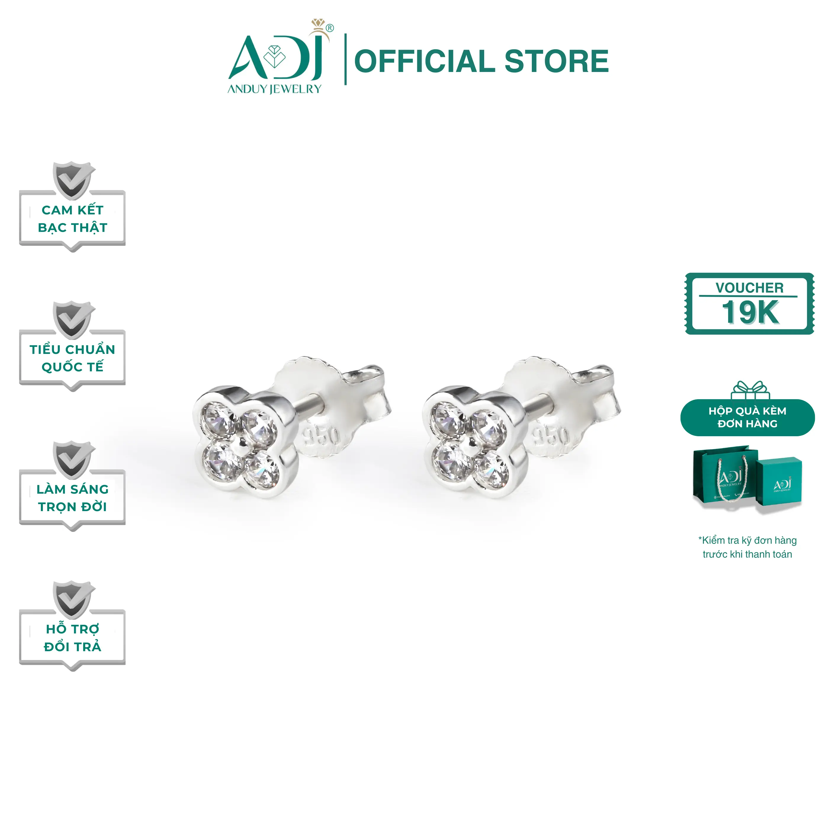 Bông Tai Bạc Nữ 925 ADJ Giọt Sương Trên Hoa Đính Đá Cz Cao Cấp Phụ Kiện Trang Sức Khuyên Tai SB13797
